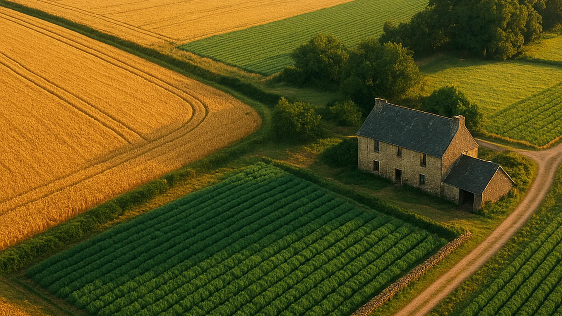 Paysage de campagne française avec champs dorés et herbes aromatiques